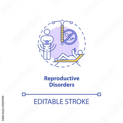 Reproductive disorders concept icon. Screen addiction symptom idea thin line illustration. Cell phone radiation. Potential harm. Vector isolated outline RGB color drawing. Editable stroke