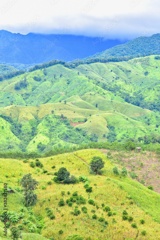 Scenery of Lush Green Mountains in Nan Province, Northern Thailand