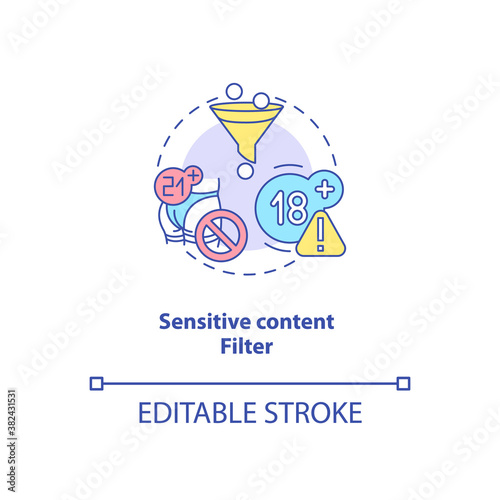 Sensitive content filter concept icon. Parental control element idea thin line illustration. Potentially offensive material hiding. Vector isolated outline RGB color drawing. Editable stroke