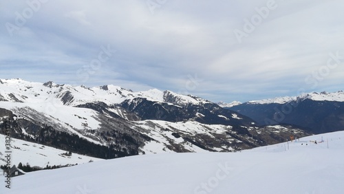 Snow covered mountains in the french Alps 