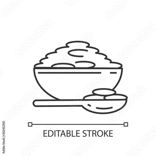 Lentils pixel perfect linear icon. Natural porrige meals. Healthy vegetarian foods ideas. Thin line customizable illustration. Contour symbol. Vector isolated outline drawing. Editable stroke