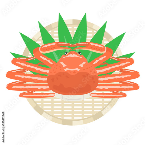 ザルにのせた蟹のイラスト