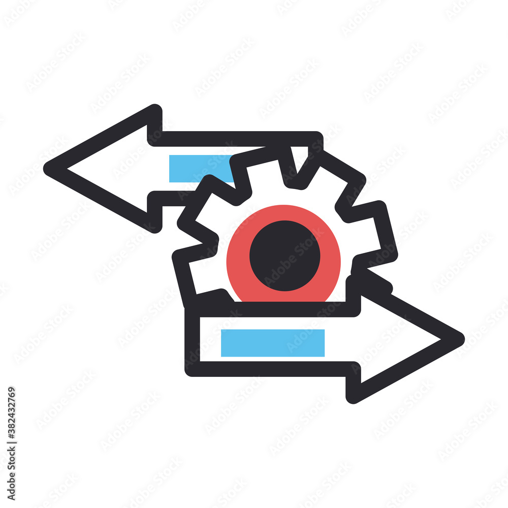 gear with arrows line and fill style icon vector design