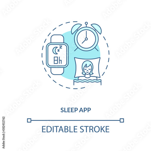 Sleep app concept icon. Wearable technology feature idea thin line illustration. Cardiac abnormalities detection. Sleeping pattern tracking. Vector isolated outline RGB color drawing. Editable stroke