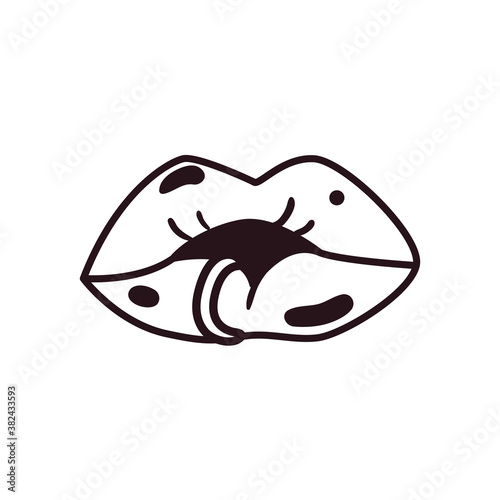 pop art female mouth with piercing line style icon vector design