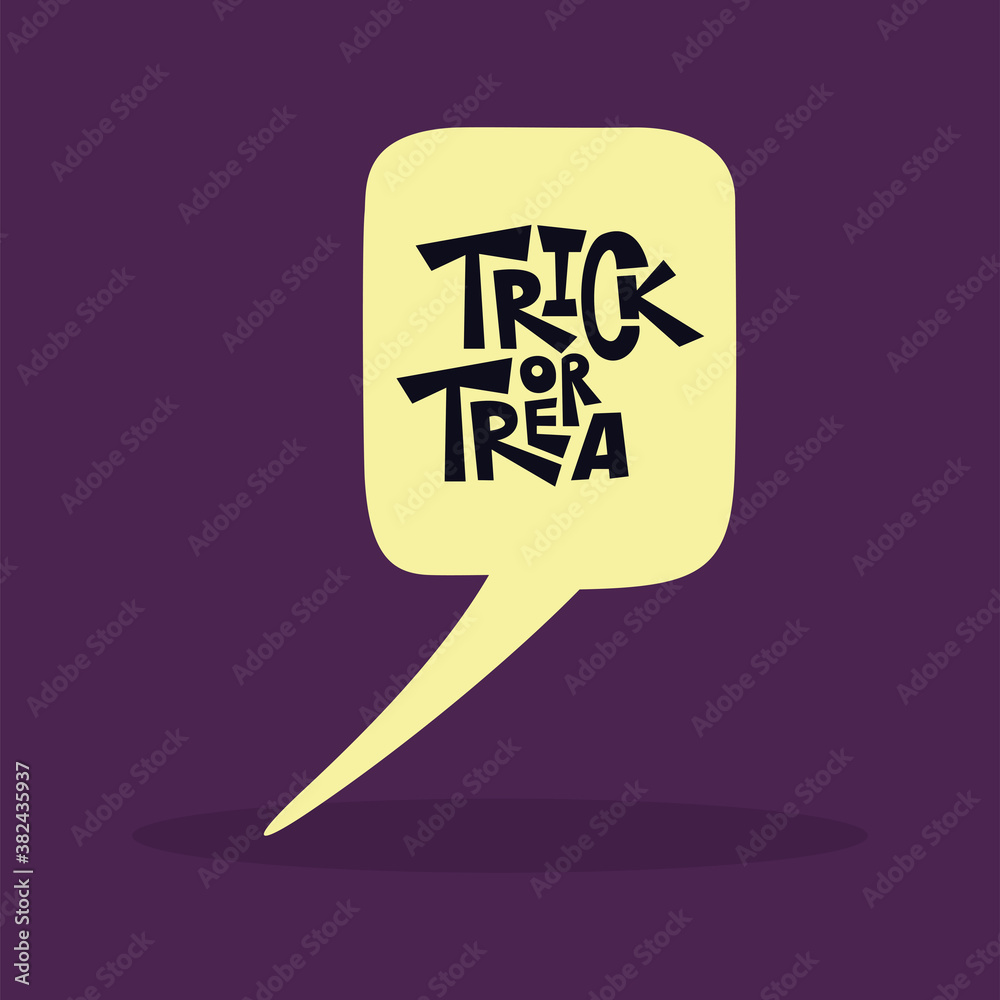 Comic bubble chat with rick or treat message. Halloween icon - Vector