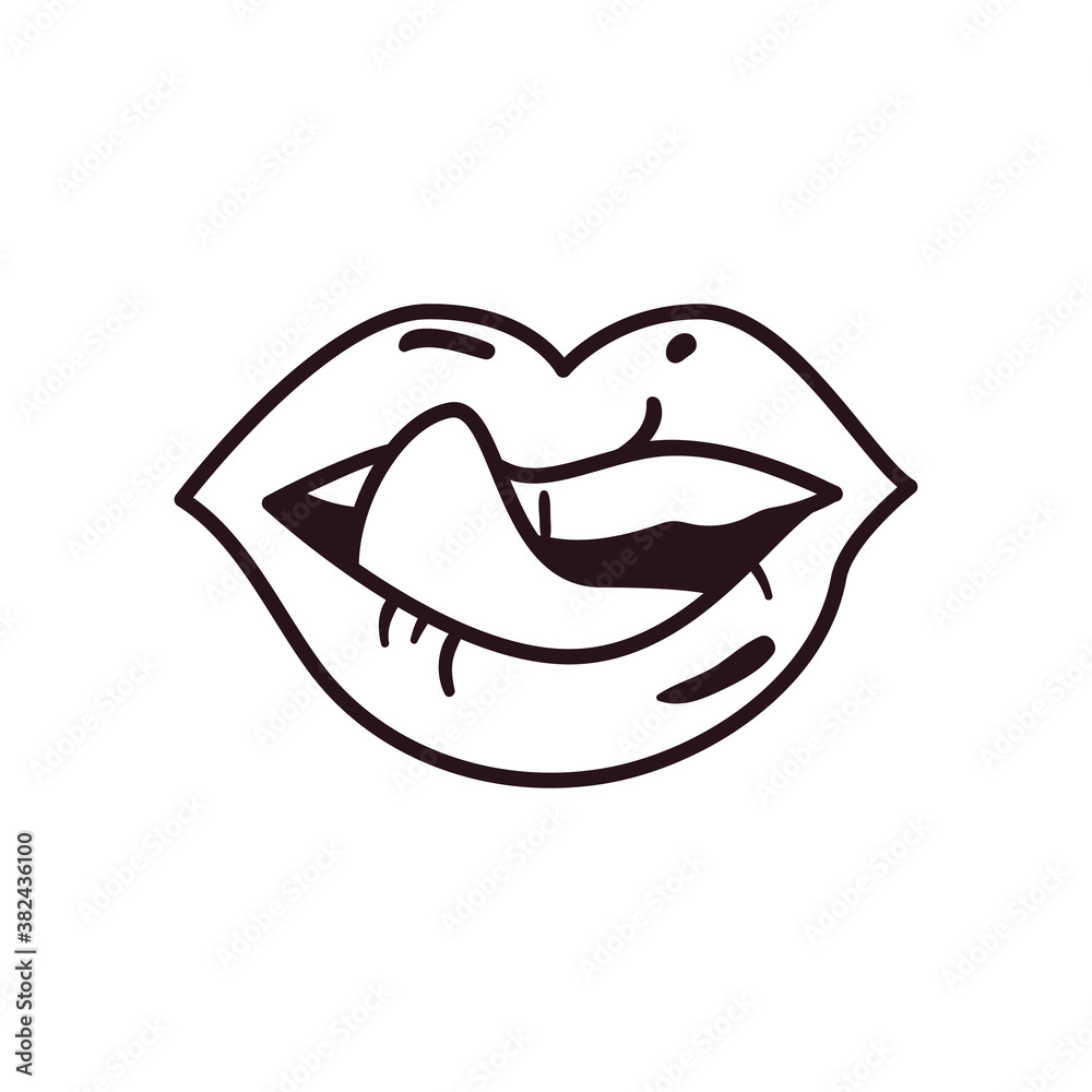 Obraz premium pop art female mouth showing tongue line style icon vector design