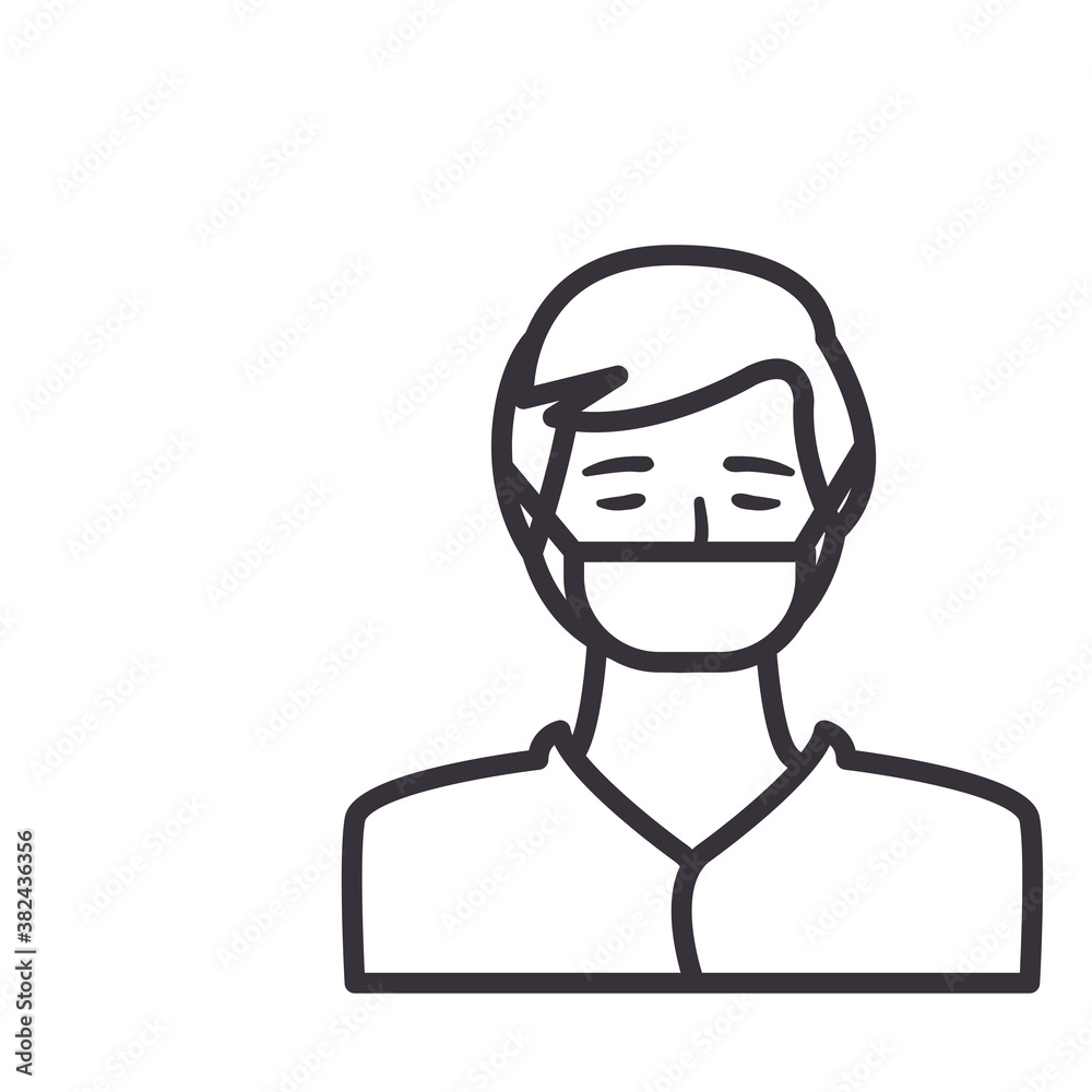 Mand with facemask line style icon vector design