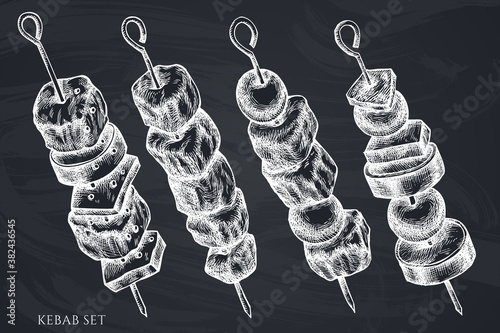 Vector set of hand drawn chalk kebab