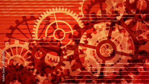 かっこいい歯車の背景素材_イラスト_赤_16:9