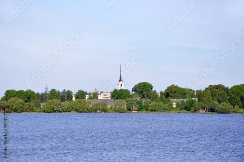 The left bank of the Zhabnya river. View of the city of Kalyazin. Russia