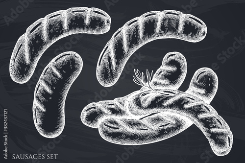 Vector set of hand drawn chalk sausages