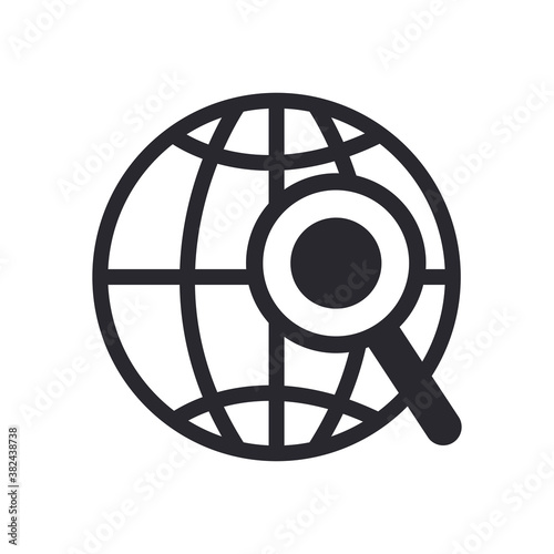 lupe in front of global sphere line style icon vector design