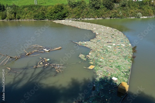 Aerial view of the polluted Ruzin reservoir in Slovakia