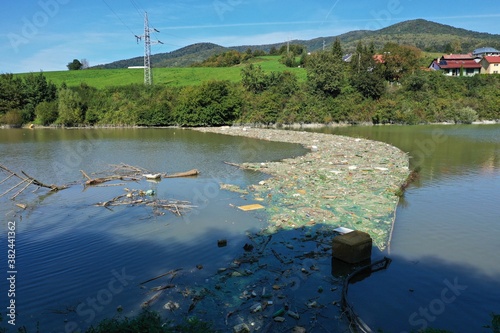Aerial view of the polluted Ruzin reservoir in Slovakia