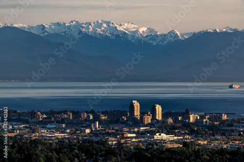 Olympic Mountains and Downtown Victoria from Mount Doug; Victoria; Vancouver Island; BC Canada photo