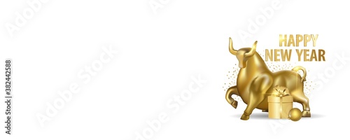 Chinese new year 2021 year of the ox , vector gold 3d ox character on black background. Happy chinese new year 2021, year of ox