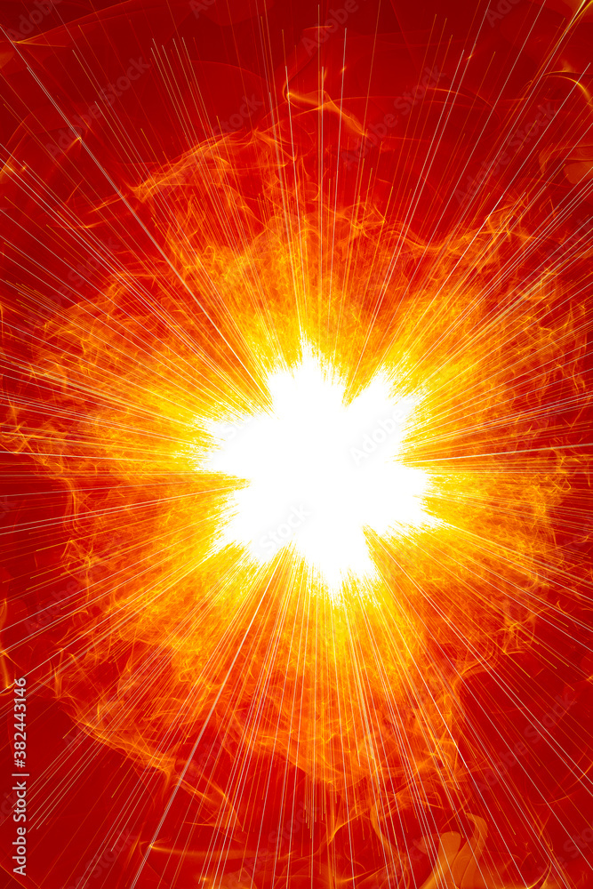 Obraz premium Creative background with powerful and bright abstract sun, decorative image for advertising or designs