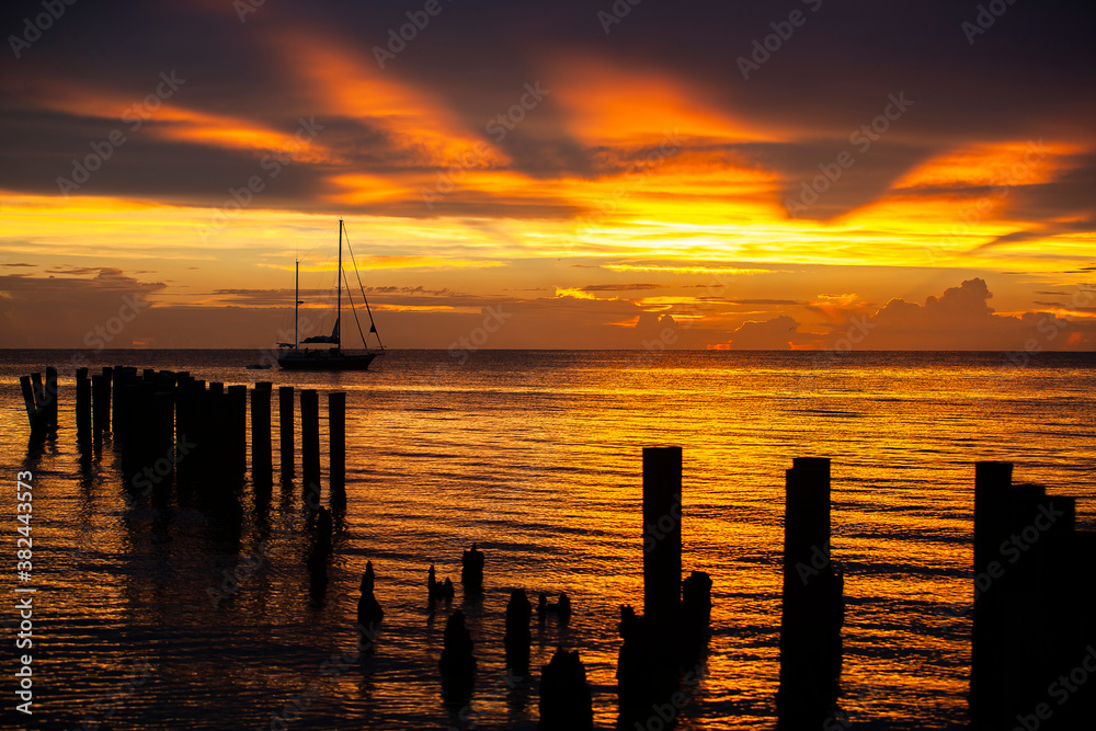 Beautiful Sunset at Naples Pier, Florida USA 