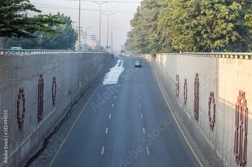 Photography Drone Picture facing west of the underpass in the Faisalabad motorway stock photo
