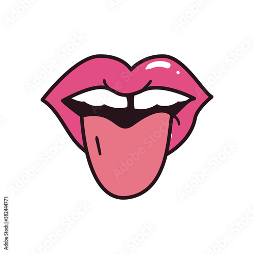 pop art female mouth showing tongue line and fill style icon vector design