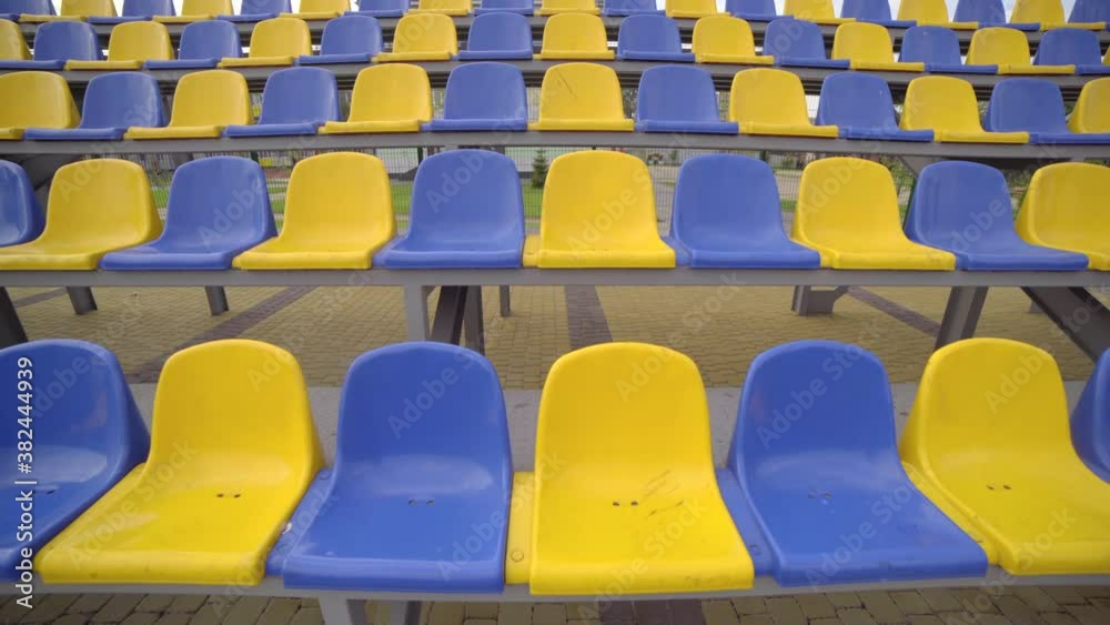 4K, Empty Rows and Seats of a Football Stadium. Football During the Coronavirus Pandemic 4K, Empty Rows and Seats of a Football Stadium. Football During the Coronavirus Pandemic