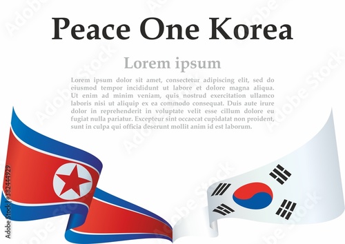 Reunification of South Korea and North Korea. Flags of South Korea and North Korea. Symbolizing the cooperation between the two countries.