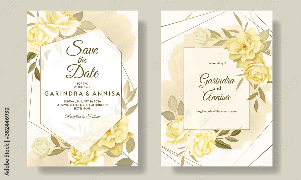 Elegant wedding invitation card template set with beautiful floral and leaves Premium Vector Elegant wedding invitation card template set with beautiful floral and leaves Premium Vector