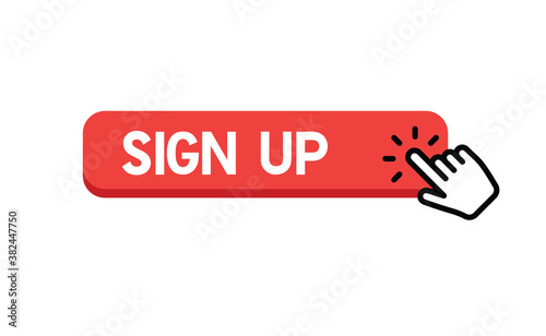 Sign up button with hand clicking icon. photo