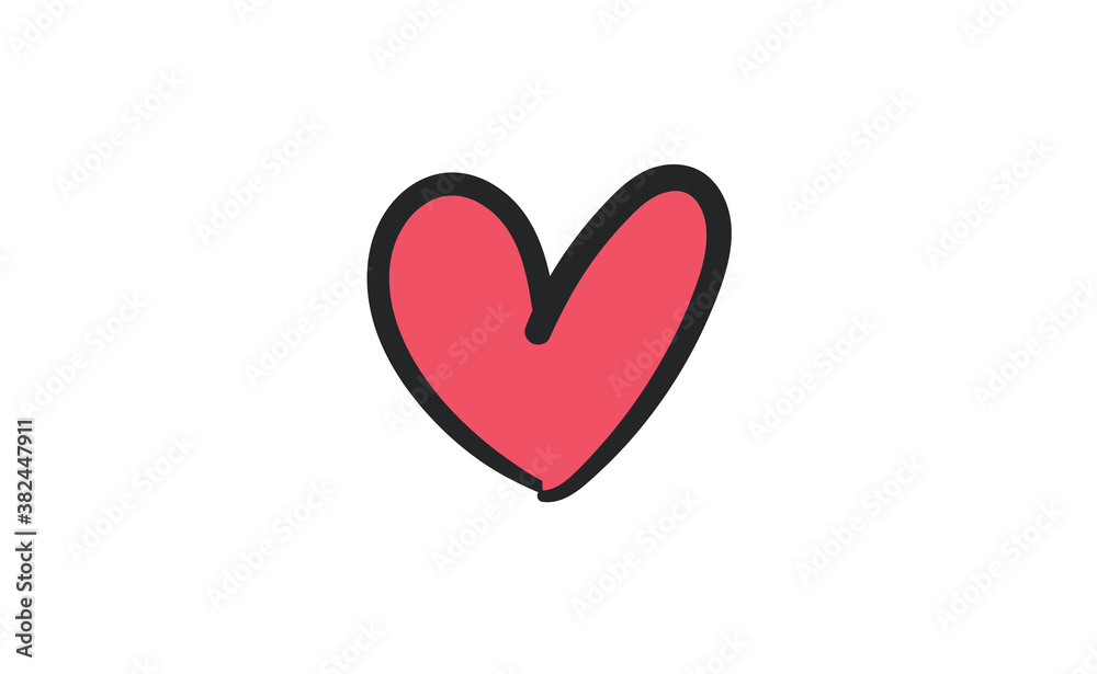 Sign of a heart. Love symbol doodle. Hand drawn vector illustration.