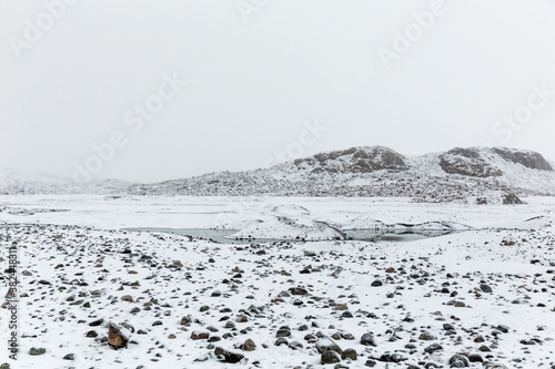 Glacial pool in snowy landscape, Iceland