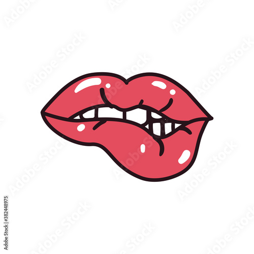 pop art female mouth biting line and fill style icon vector design
