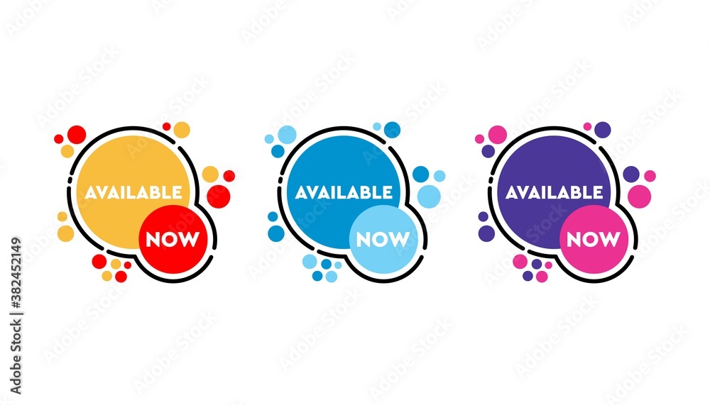Fototapeta premium Available now sticker set banner design template.