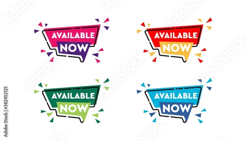 Available now sticker set banner design template.