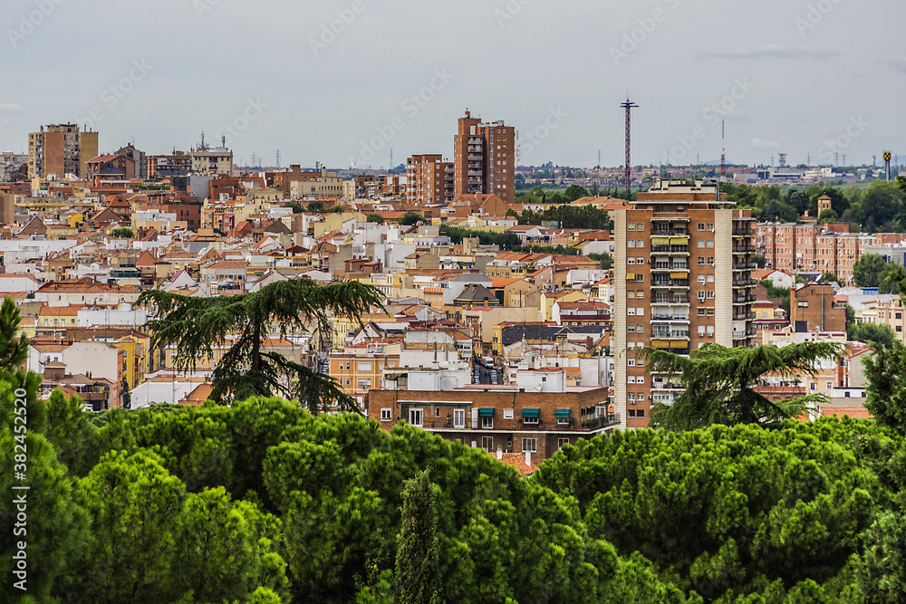 Skyline of the city of Madrid, capital of Spain. View from Palacio Real (Royal Palace).