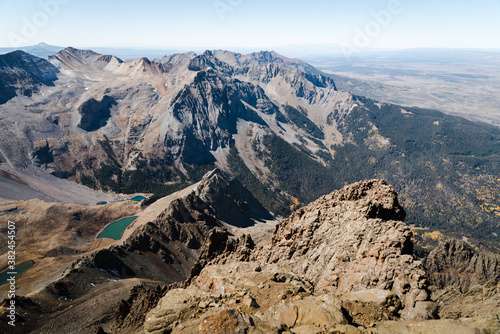 The Blue Lake seen from the summit of Mount Sneffles in Colorado. 