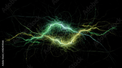 Green lightning, electrical plasma background