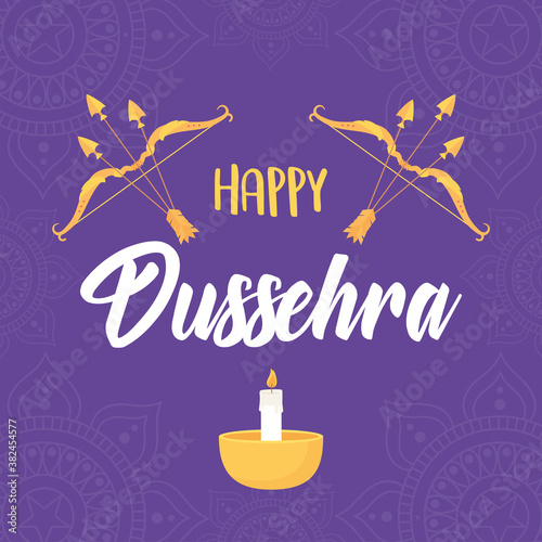 happy dussehra festival of india bow arrows candles in lamps card