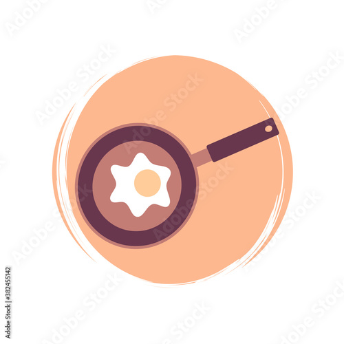 Cute logo or icon vector with fried egg in frying pan, illustration on circle with brush texture, for social media story and highlights