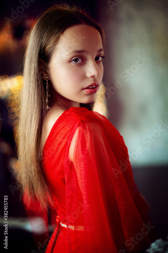 
portrait of a girl in a red dress