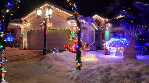 House decorated and lit up at Christmas time  