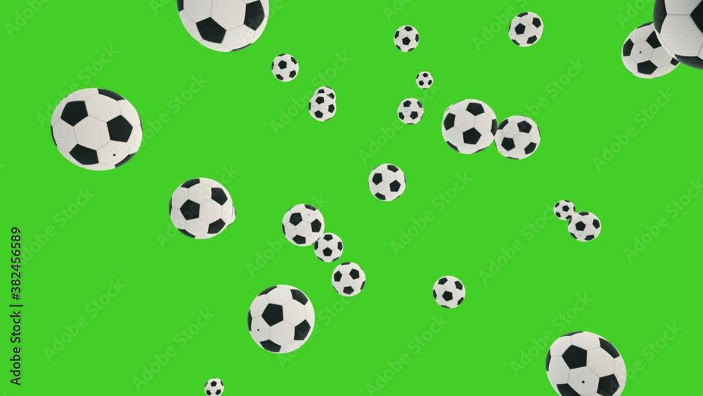 Soccer Balls Falling on Green Screen Background. 4K Soccer Balls Falling on Green Screen Background. 4K