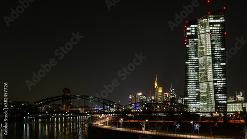 The European Central Bank skyscraper in the city of Frankfurt at night. in Frankfurt Main Germany