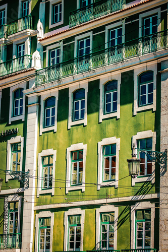 View of the facade of a building in the downtown of Lisbon in Portugal 
