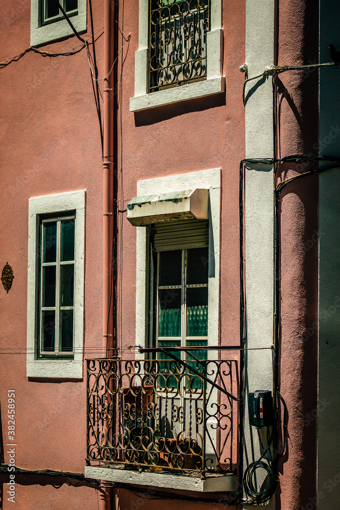 View of the facade of a building in the downtown of Lisbon in Portugal
