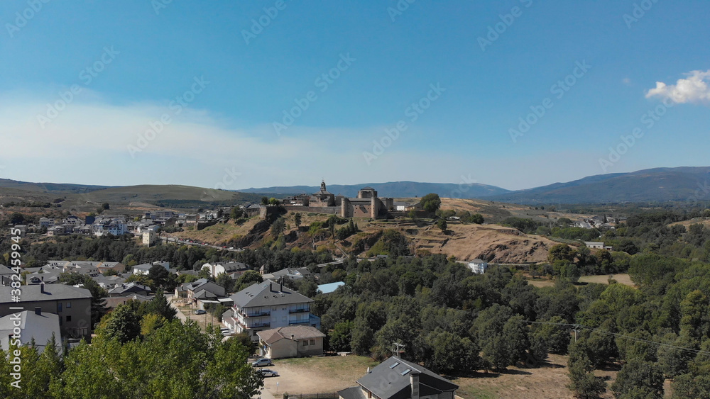 Aerial view of the Castle of Puebla de Sanabria in the north-western part of the province of Zamora in Spain. It was built in the 15th century as a castle-palace by the fourth Count of Benavente.