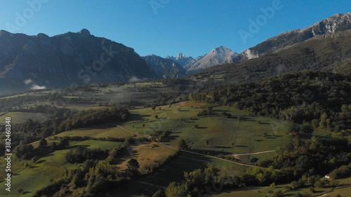 The Naranjo de Bulnes, known as Picu Urriellu, from Pozo de la Oracion viewpoint (mirador) at Arenas de Cabrales, Picos de Europa National Park in Asturias, Spain.