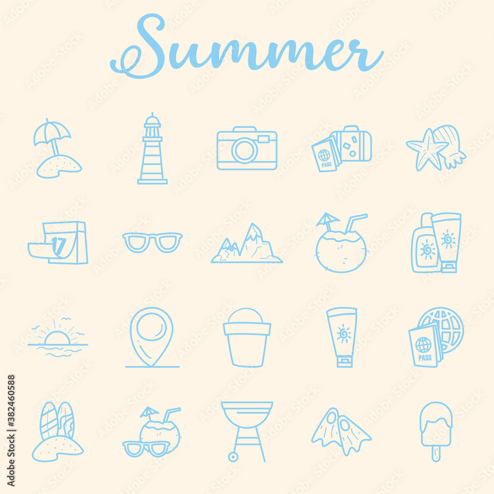 Summer line style collection of icons vector design