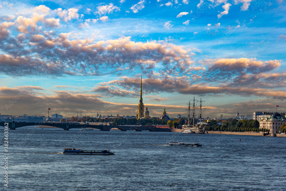 Neva river in Saint Petersburg. Russia. Autumn day.