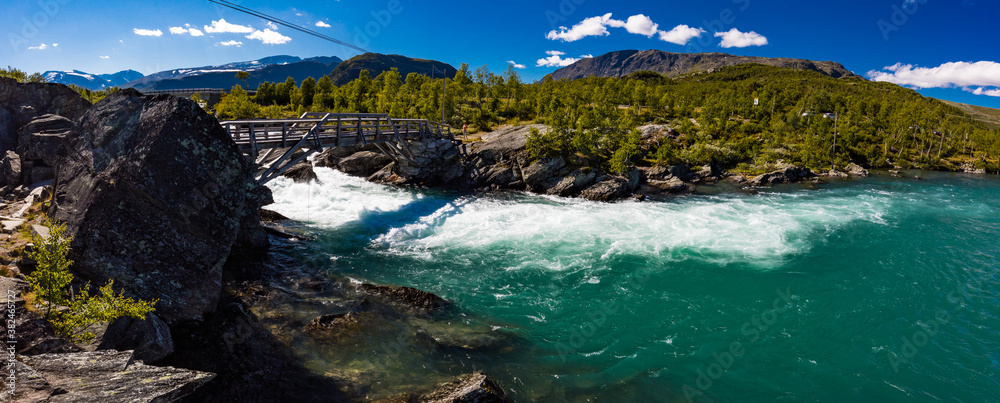 Fototapeta premium bridge over the river at Sjoa, Jotunheim, Norway